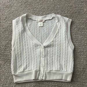 Urban outfitters White V-Neck Cable Knit Sweater
